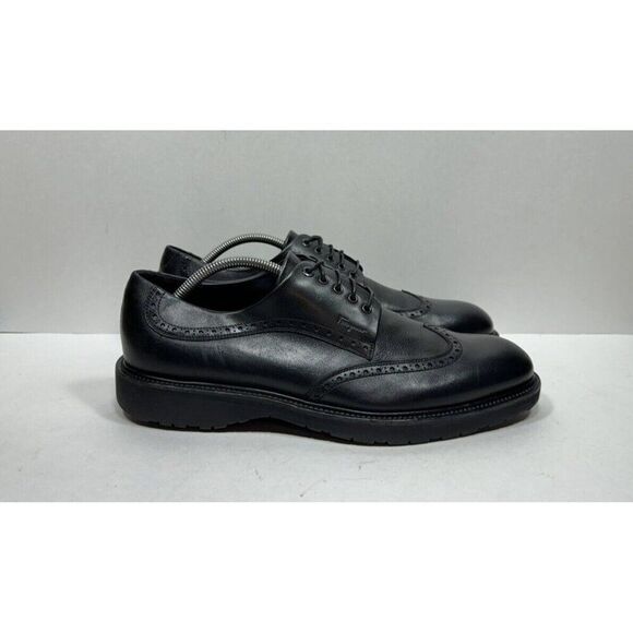 Salvatore Ferragamo Concorde Mens 10.5 EE Wide Black Calf Leather Wingtip Shoes - Picture 1 of 8